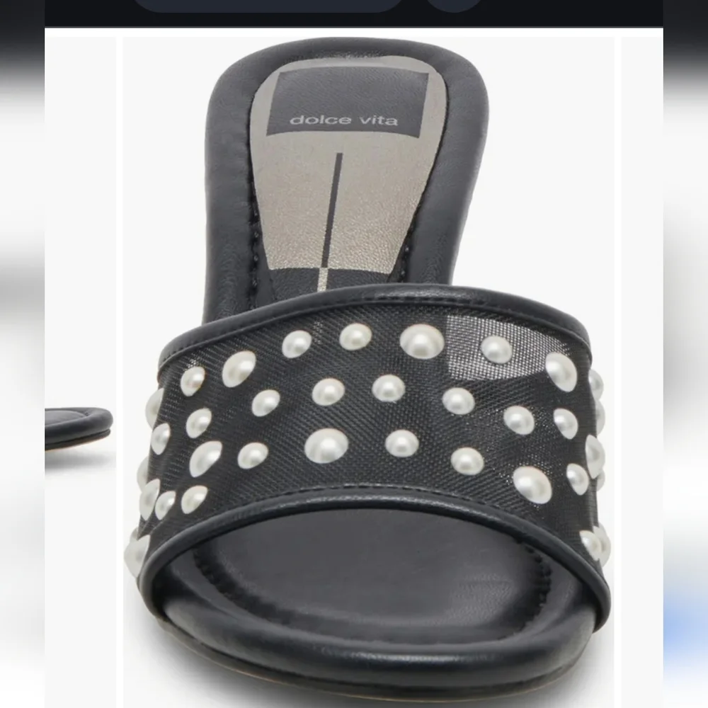 Dolce Vita Meeza Pearl Elegant Blk W/ White Faux Pearl Detail Women's Heels NIB - Picture 5 of 16